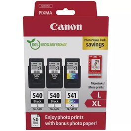 Canon 5224B015 - Cartuchos de Tinta Originales PG-540XL Negro y CL-541XL Color + 50 Hojas Papel Fotográfico Satinado GP-501 - Value Pack Alta Capacidad